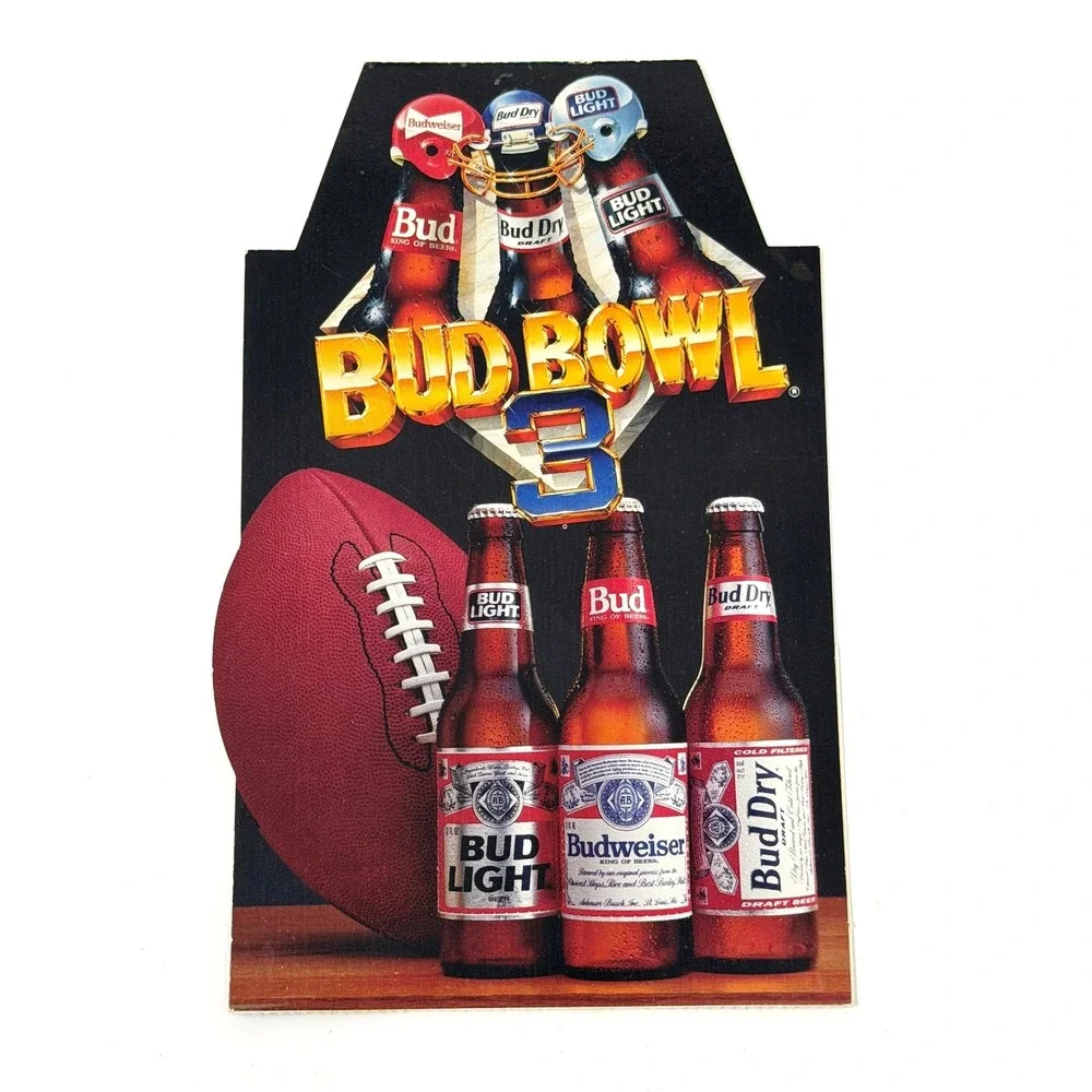 Vintage Budweiser Bud Bowl 3 Bar Top Display 1991 ABC Sports‎ Scorecard